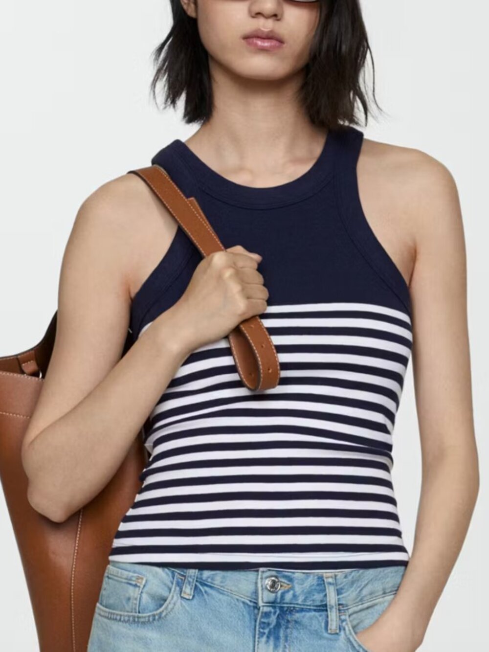 Mango Stripe-print Tank Top Navy and White Stripe- Size Large